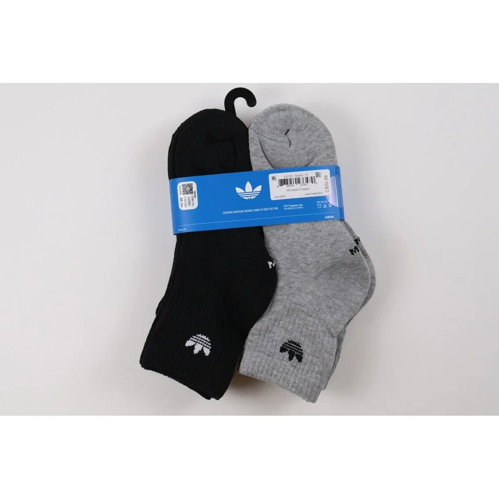 Adidas Socks 6 Pack Quarter Originals Gray Black Medium NWT